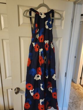 Banana Republic Factory Navy Maxi Dress with Red, Blue & White Floral Print
